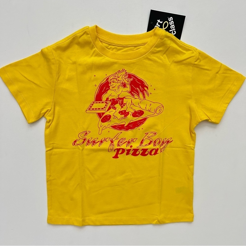 Art Class Yellow Surfer Boy Pizza Tee Size XS (4/5)